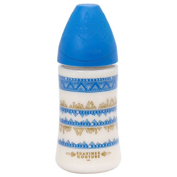 Пляшечка Suavinex Couture з круглою 3-позиційною соскою, 270 мл (темно-синя) - фото | Интернет-магазин автокресел, колясок и аксессуаров для детей Avtokrisla