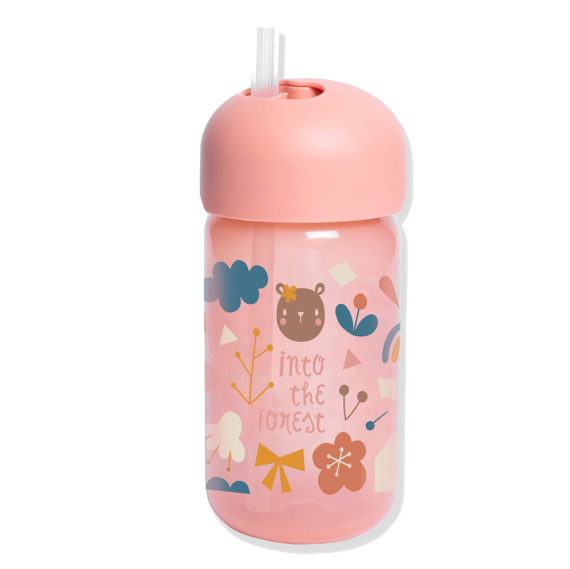 Бутылка с трубочкой Suavinex Лесные истории, 340 мл (розовый) - фото | Интернет-магазин автокресел, колясок и аксессуаров для детей Avtokrisla
